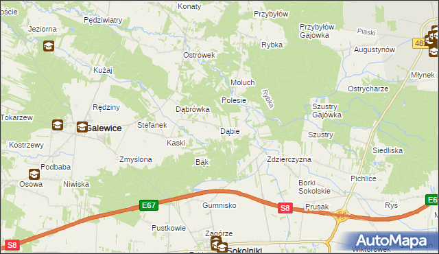 mapa Dąbie gmina Galewice, Dąbie gmina Galewice na mapie Targeo