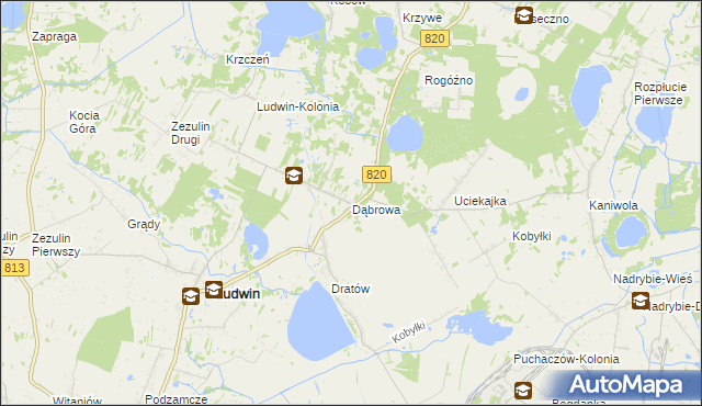 mapa Dąbrowa gmina Ludwin, Dąbrowa gmina Ludwin na mapie Targeo