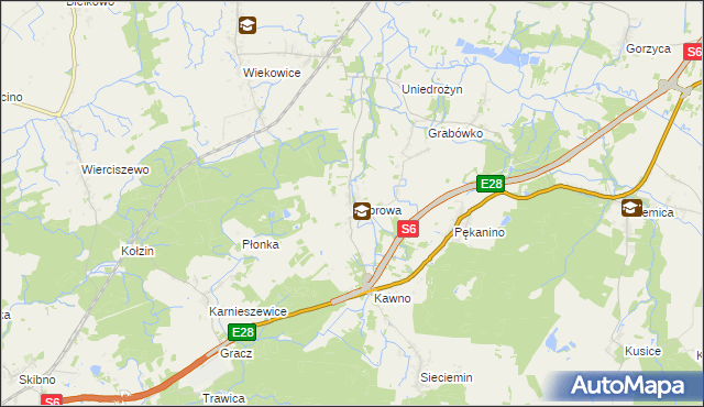 mapa Dąbrowa gmina Sianów, Dąbrowa gmina Sianów na mapie Targeo