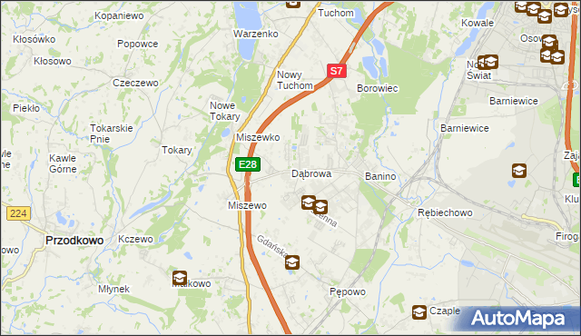mapa Dąbrowa gmina Żukowo, Dąbrowa gmina Żukowo na mapie Targeo