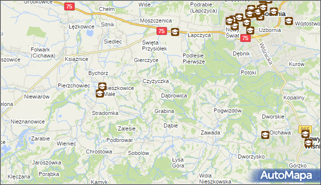 mapa Dąbrowica gmina Bochnia, Dąbrowica gmina Bochnia na mapie Targeo