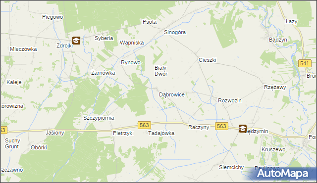 mapa Dąbrowice gmina Żuromin, Dąbrowice gmina Żuromin na mapie Targeo