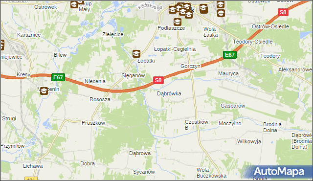 mapa Dąbrówka gmina Buczek, Dąbrówka gmina Buczek na mapie Targeo