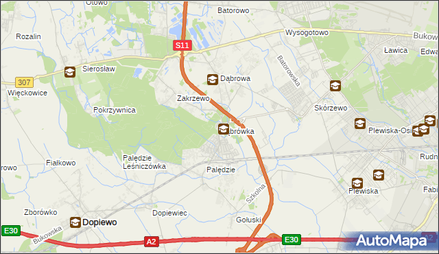 mapa Dąbrówka gmina Dopiewo, Dąbrówka gmina Dopiewo na mapie Targeo
