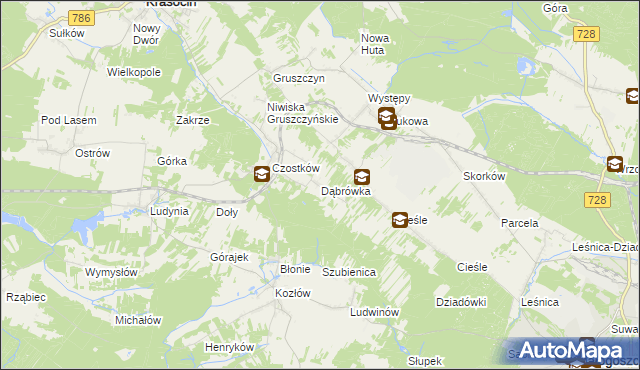 mapa Dąbrówka gmina Krasocin, Dąbrówka gmina Krasocin na mapie Targeo