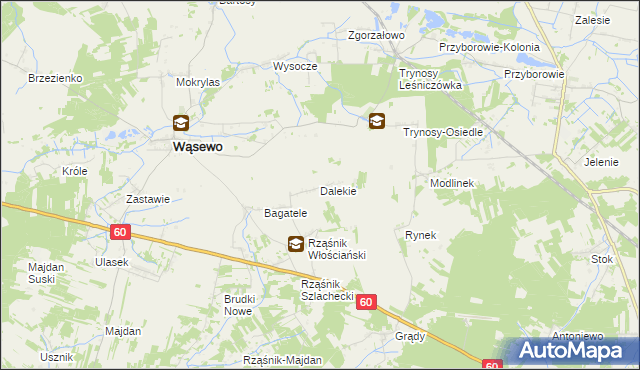 mapa Dalekie gmina Wąsewo, Dalekie gmina Wąsewo na mapie Targeo