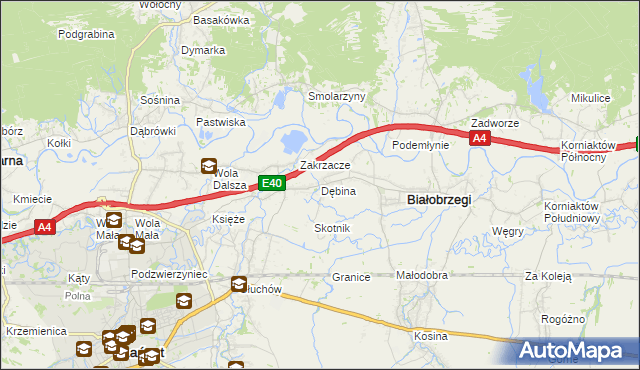 mapa Dębina gmina Białobrzegi, Dębina gmina Białobrzegi na mapie Targeo