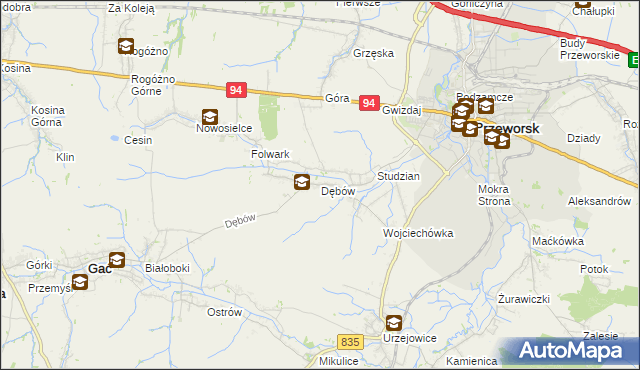 mapa Dębów gmina Gać, Dębów gmina Gać na mapie Targeo