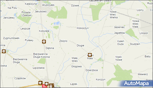 mapa Długie gmina Chodów, Długie gmina Chodów na mapie Targeo