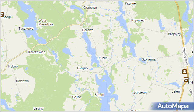 mapa Dłużec gmina Piecki, Dłużec gmina Piecki na mapie Targeo