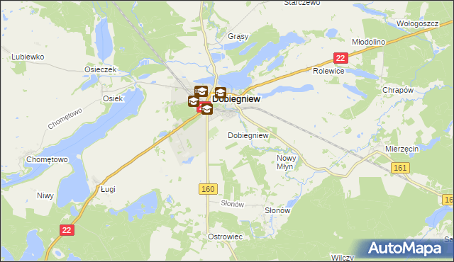 mapa Dobiegniew powiat strzelecko-drezdenecki, Dobiegniew powiat strzelecko-drezdenecki na mapie Targeo