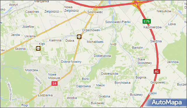 mapa Dobieszków gmina Stryków, Dobieszków gmina Stryków na mapie Targeo