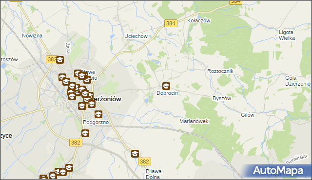 mapa Dobrocin gmina Dzierżoniów, Dobrocin gmina Dzierżoniów na mapie Targeo