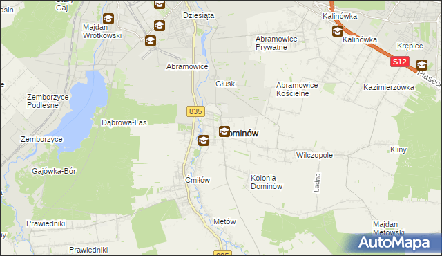mapa Dominów gmina Głusk, Dominów gmina Głusk na mapie Targeo