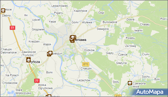 mapa Dybków gmina Sieniawa, Dybków gmina Sieniawa na mapie Targeo