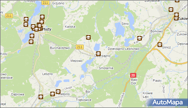 mapa Dzierżążno gmina Kartuzy, Dzierżążno gmina Kartuzy na mapie Targeo