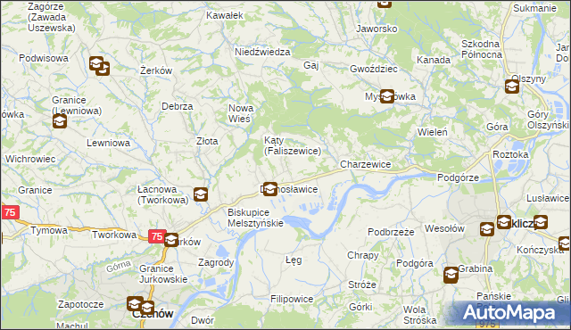 mapa Faliszewice, Faliszewice na mapie Targeo