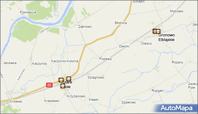 mapa Fiszewo gmina Gronowo Elbląskie, Fiszewo gmina Gronowo Elbląskie na mapie Targeo