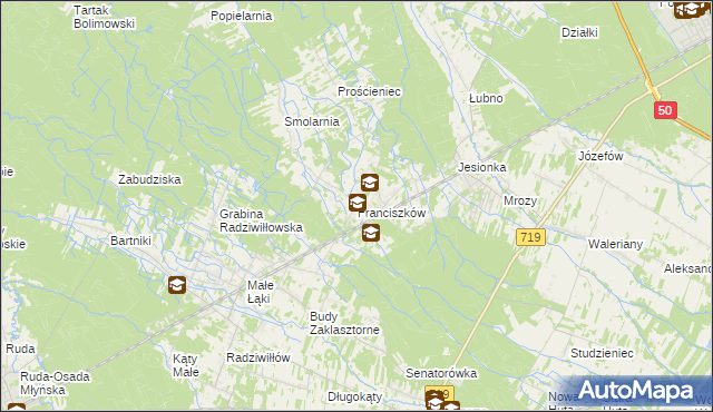 mapa Franciszków gmina Wiskitki, Franciszków gmina Wiskitki na mapie Targeo