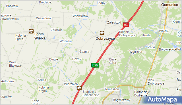 mapa Galonki gmina Dobryszyce, Galonki gmina Dobryszyce na mapie Targeo