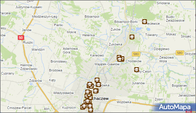 mapa Gawłów gmina Sochaczew, Gawłów gmina Sochaczew na mapie Targeo