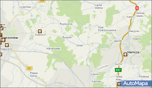 mapa Gilów gmina Niemcza, Gilów gmina Niemcza na mapie Targeo