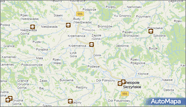 mapa Glinik gmina Wielopole Skrzyńskie, Glinik gmina Wielopole Skrzyńskie na mapie Targeo