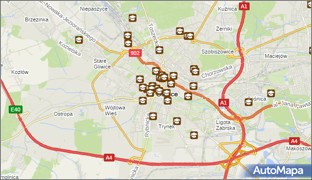 mapa Gliwic, Gliwice na mapie Targeo