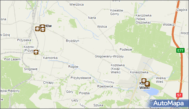 mapa Głogowiany-Wrzosy, Głogowiany-Wrzosy na mapie Targeo