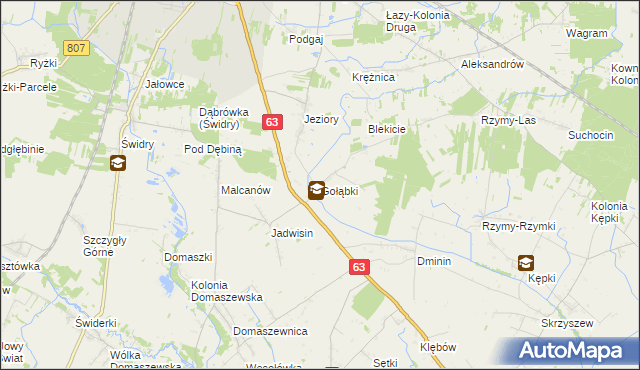 mapa Gołąbki gmina Łuków, Gołąbki gmina Łuków na mapie Targeo