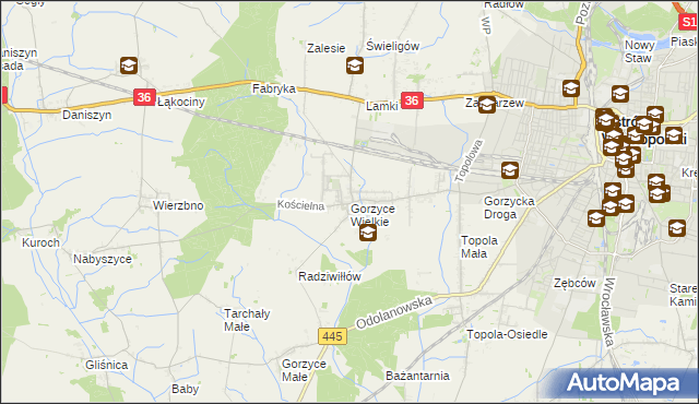mapa Gorzyce Wielkie, Gorzyce Wielkie na mapie Targeo