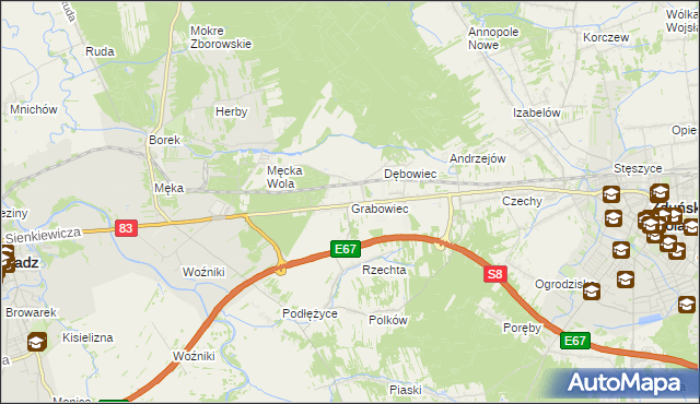 mapa Grabowiec gmina Sieradz, Grabowiec gmina Sieradz na mapie Targeo