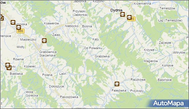 mapa Grabówka gmina Dydnia, Grabówka gmina Dydnia na mapie Targeo