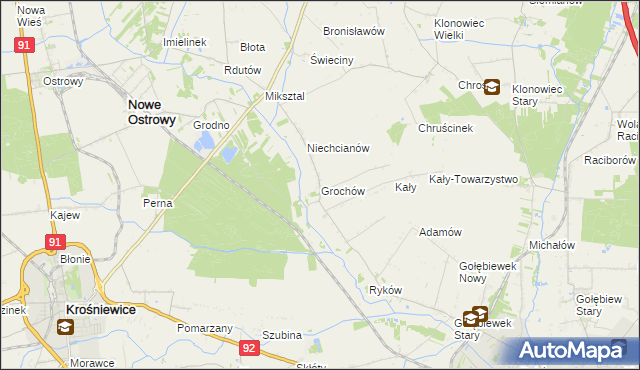 mapa Grochów gmina Nowe Ostrowy, Grochów gmina Nowe Ostrowy na mapie Targeo