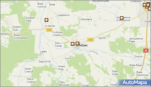 mapa Grodziec powiat koniński, Grodziec powiat koniński na mapie Targeo