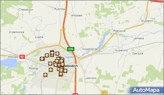 mapa Grodziszcze gmina Świebodzin, Grodziszcze gmina Świebodzin na mapie Targeo