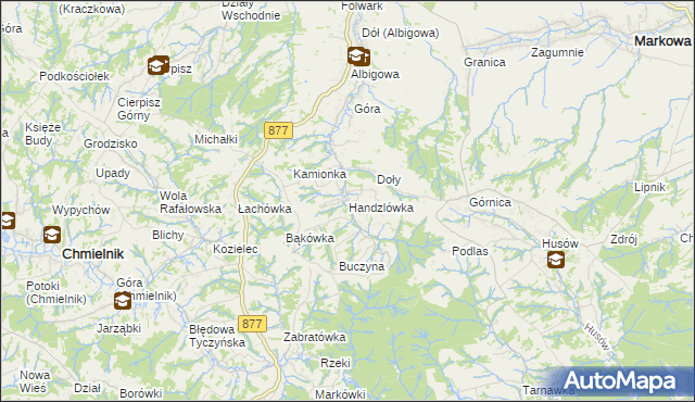 mapa Handzlówka, Handzlówka na mapie Targeo