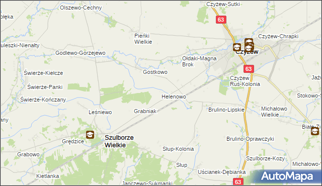 mapa Helenowo gmina Szulborze Wielkie, Helenowo gmina Szulborze Wielkie na mapie Targeo