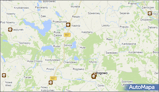 mapa Huta gmina Rogowo, Huta gmina Rogowo na mapie Targeo