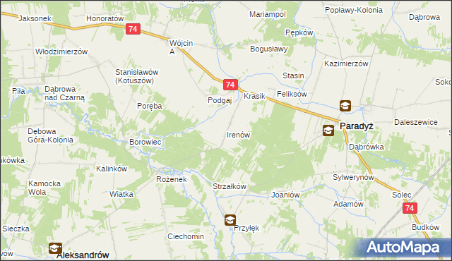 mapa Irenów gmina Paradyż, Irenów gmina Paradyż na mapie Targeo