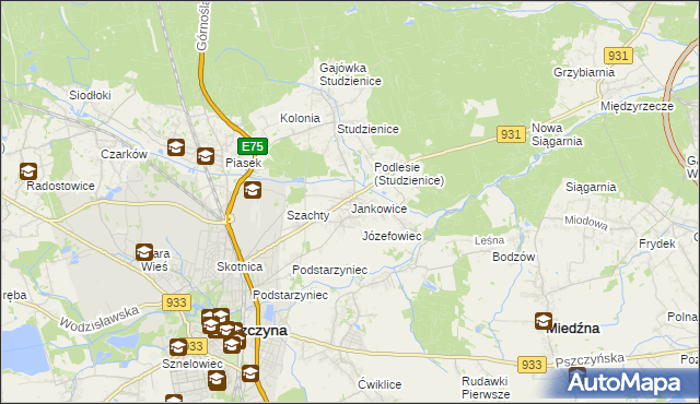 mapa Jankowice gmina Pszczyna, Jankowice gmina Pszczyna na mapie Targeo