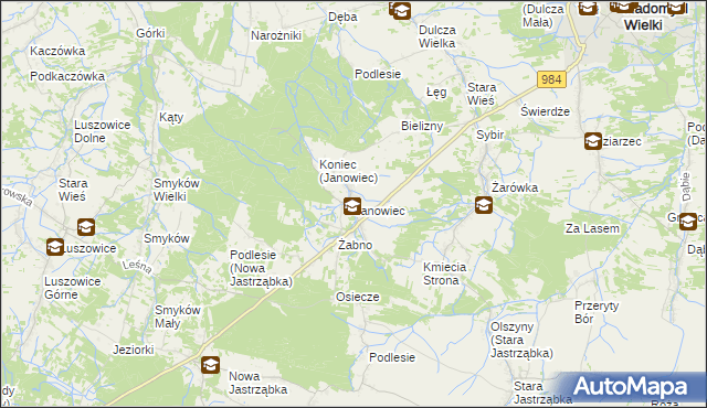 mapa Janowiec gmina Radomyśl Wielki, Janowiec gmina Radomyśl Wielki na mapie Targeo