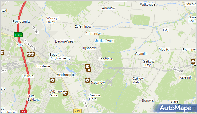 mapa Janówka gmina Andrespol, Janówka gmina Andrespol na mapie Targeo