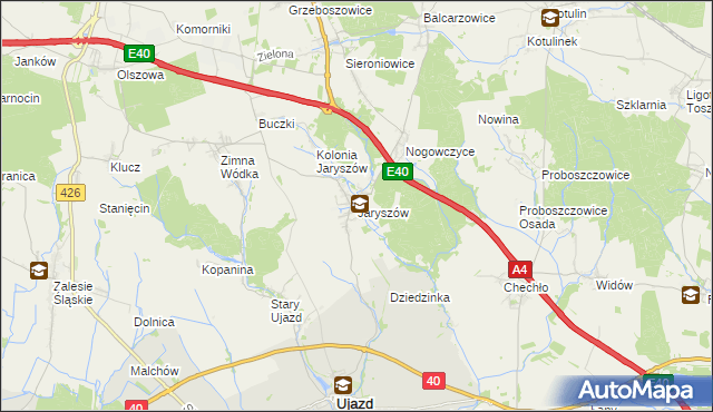 mapa Jaryszów gmina Ujazd, Jaryszów gmina Ujazd na mapie Targeo