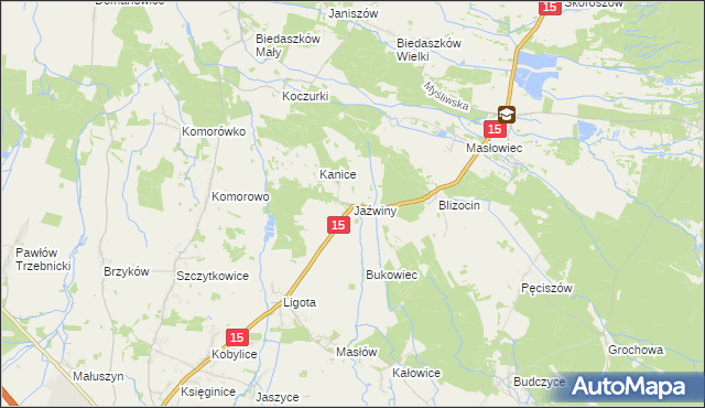 mapa Jaźwiny gmina Trzebnica, Jaźwiny gmina Trzebnica na mapie Targeo