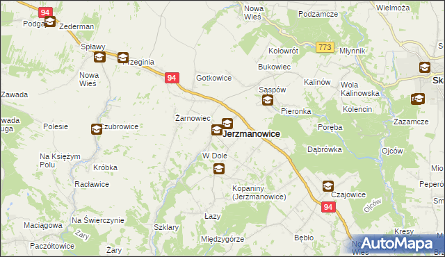 mapa Jerzmanowice gmina Jerzmanowice-Przeginia, Jerzmanowice gmina Jerzmanowice-Przeginia na mapie Targeo