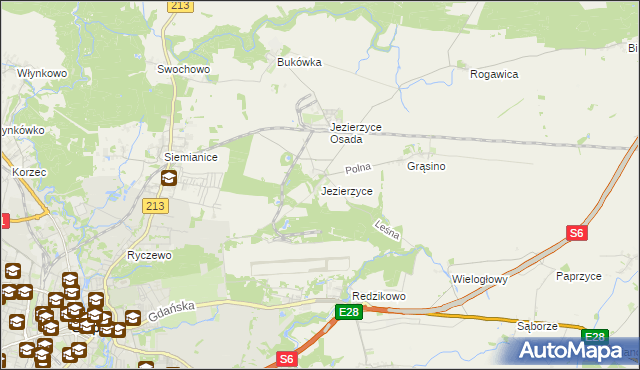 mapa Jezierzyce gmina Słupsk, Jezierzyce gmina Słupsk na mapie Targeo