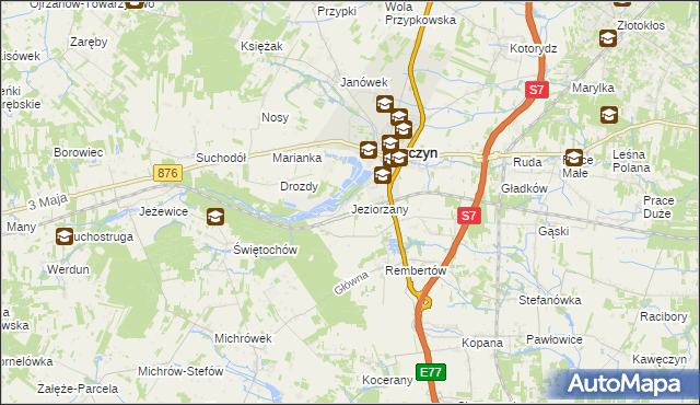 mapa Jeziorzany gmina Tarczyn, Jeziorzany gmina Tarczyn na mapie Targeo
