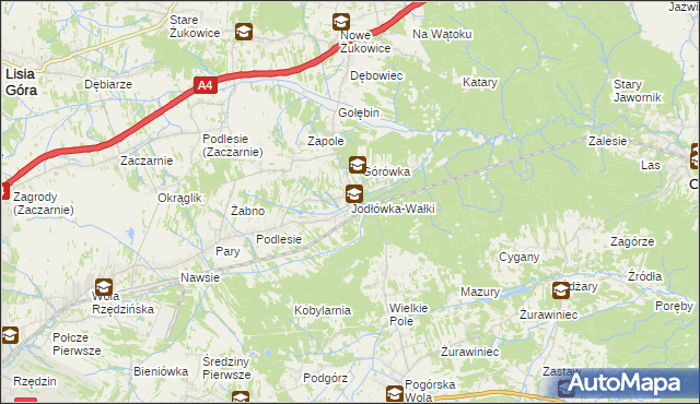 mapa Jodłówka-Wałki, Jodłówka-Wałki na mapie Targeo