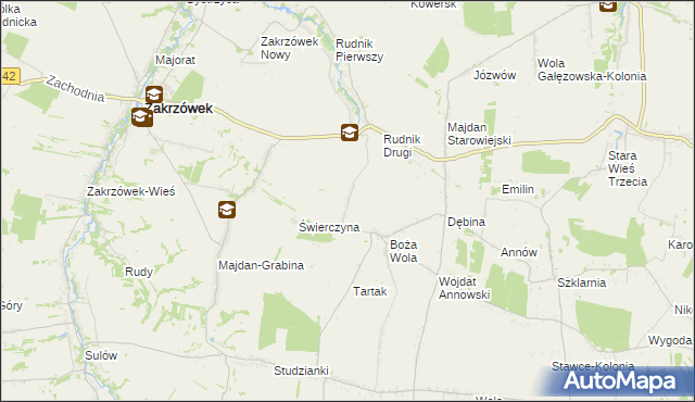 mapa Józefin gmina Zakrzówek, Józefin gmina Zakrzówek na mapie Targeo